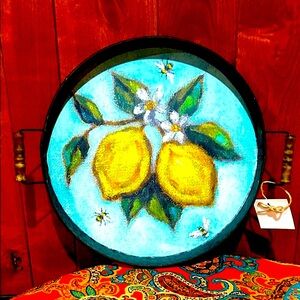 NWT Metal Tray 17” Featuring Lemon Farmhouse Design
